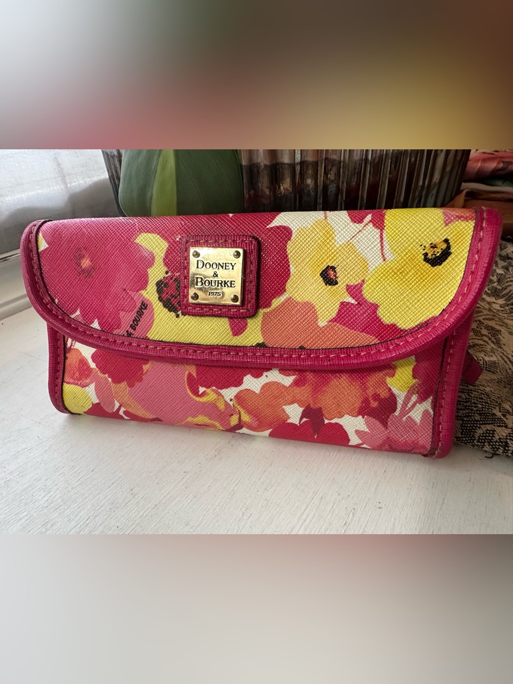Dooney & Bourke Somerset Watercolor Pink Yellow Floral Clutch Wallet